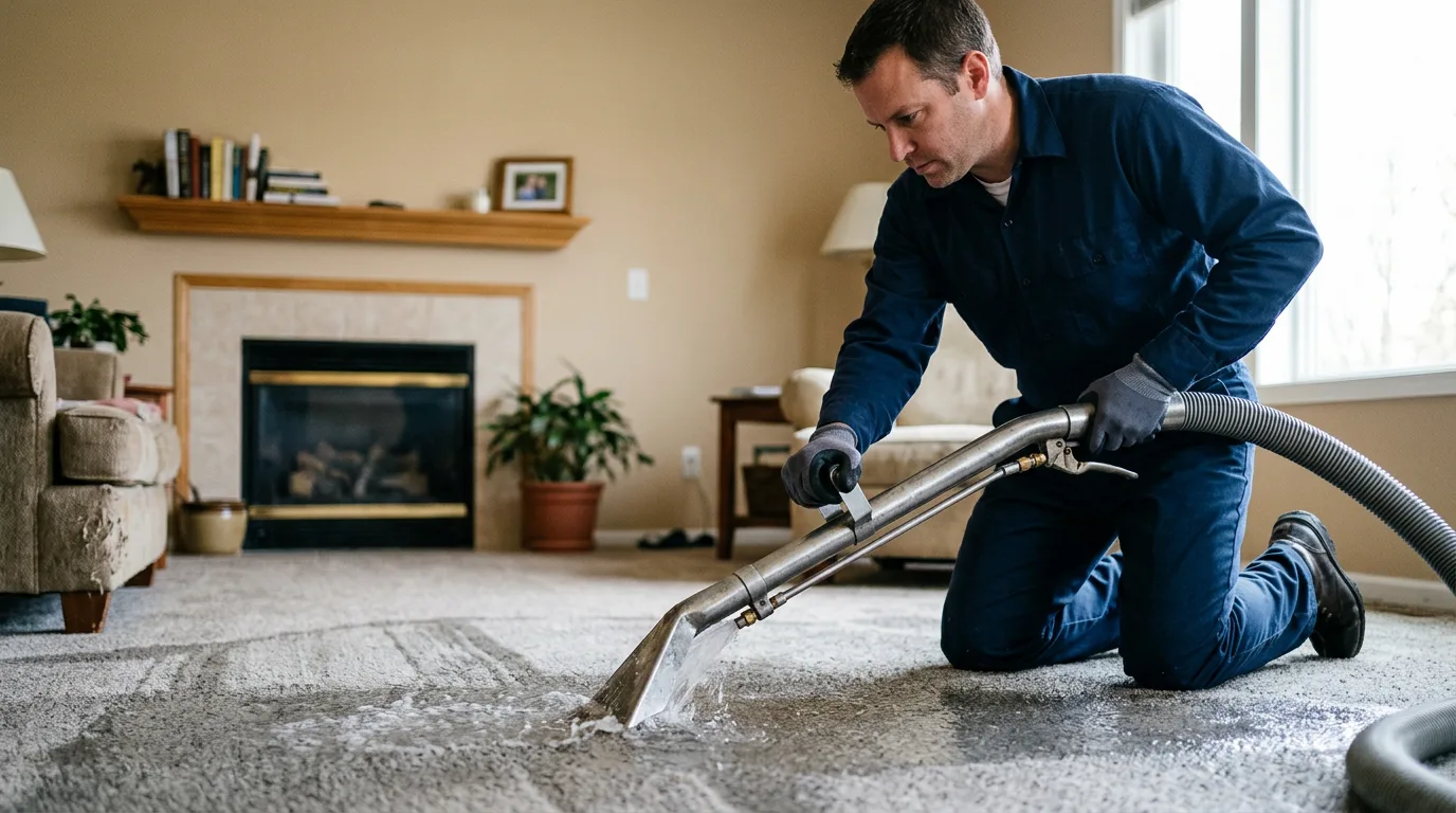 Water damage restoration technician working near Marine City, MI